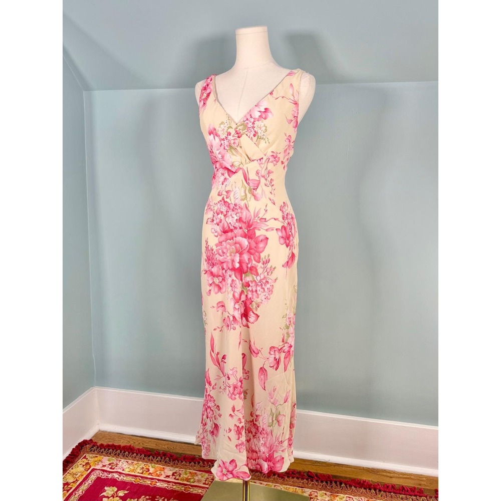Vintage 2000s Bias Cut Dress Whimsical Fairy Pink Floral Romantic Small Medium - Picture 2 of 8